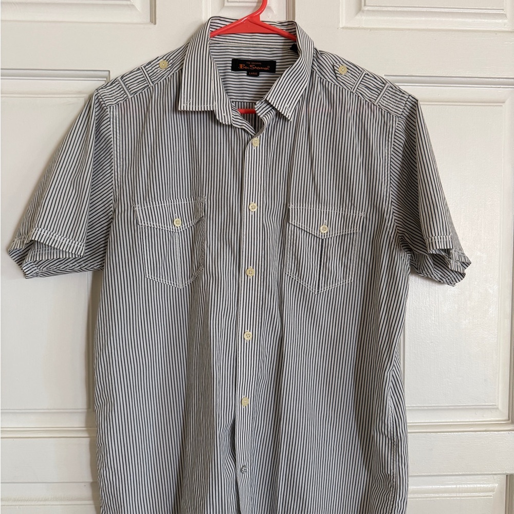 Ben Sherman Black and White Striped Casual Shirt